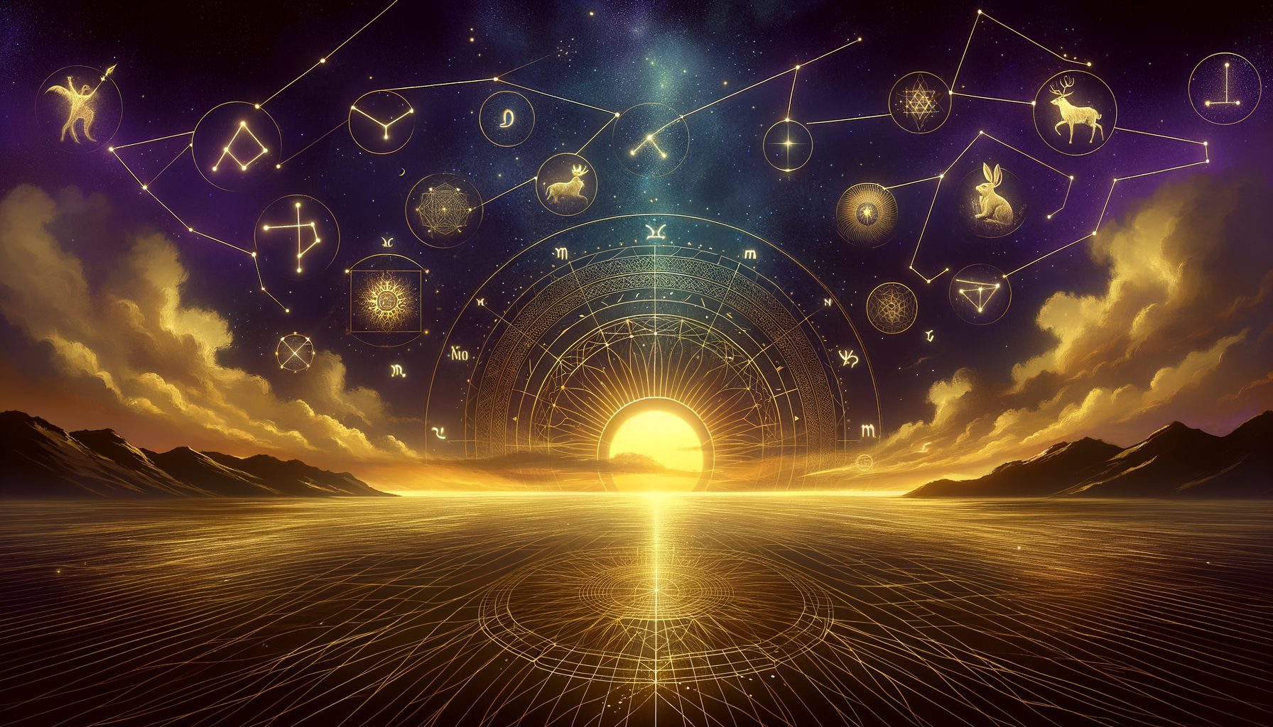 Rising sign - sunrise horizon with zodiac constellations