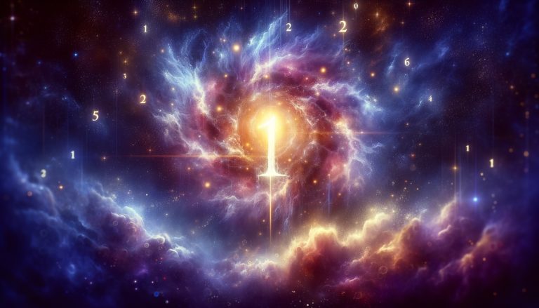 Numerologia 2026 - O número 1 brilhante num cenário cósmico representando o Ano Universal 1