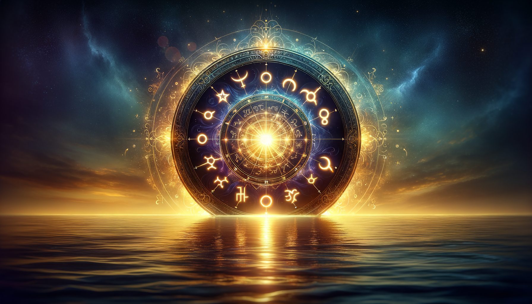 Zodiac wheel at dawn representing the rising sign