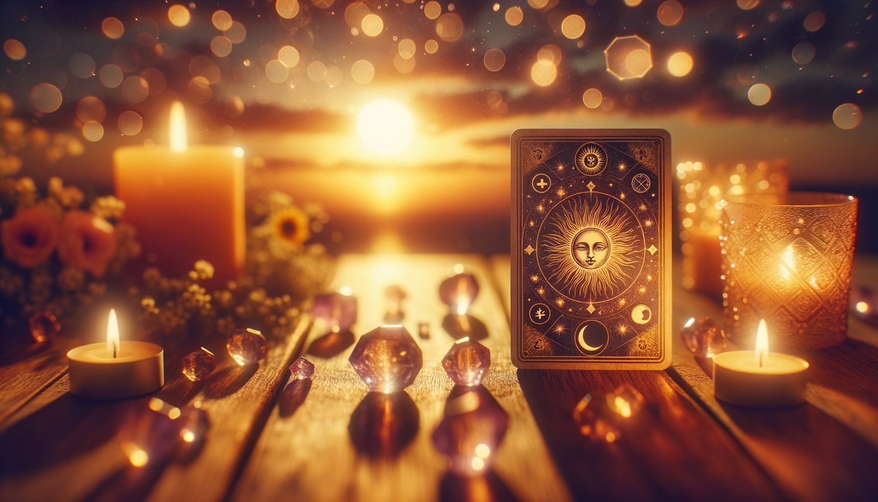 Previsões Diárias: Como Interpretar o Horóscopo, Numerologia e Tarot do Dia 2 Carta de tarot sobre mesa de madeira iluminada por luz dourada de pôr-do-sol — tarot do dia